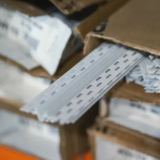 Boxes in warehouse of trim bead products